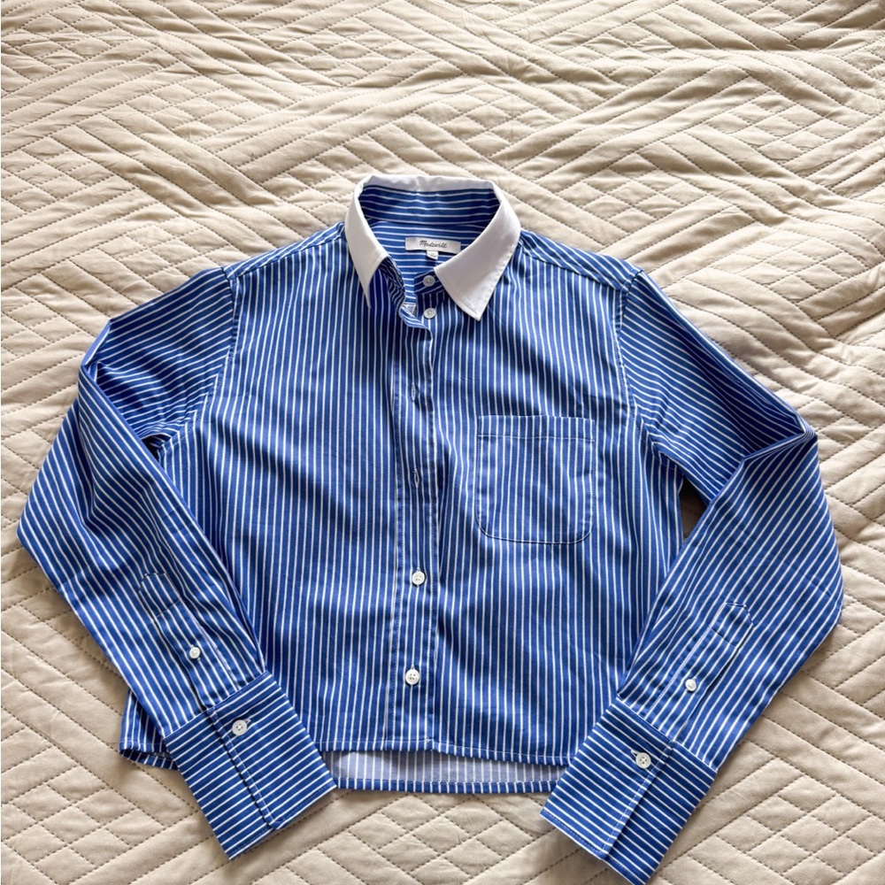 Madewell Blue Striped Shirt with White Collar